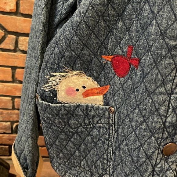 Sugar Ridge Creations Haik's denim quilted jacket with snowman appliqué size xl - Picture 3 of 8